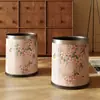 Nuevo cubo de basura de cuero impermeable estilo chino para sala de té de oficina, estilo chino vintage, de alta gama con tapa para sala de estar del hogar