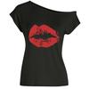 Verano Transfronterizo Europeo y Americano Moda Amazon Sexy Hombro Inclinado Estampado de Labios Camiseta Tops Talla Grande Ropa de Mujer