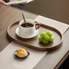 2025 Nuevo Color Nogal Bambú Bandeja de Té Almacenamiento Adornos Taza de Té Fruta Ovalada Bandeja de Bocadillos