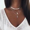 Nueva moda transfronteriza simple multiestilo luna árbol de la vida colgante de oblea irregular collar multicapa apilado
