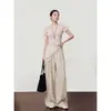 Pantalones Casuales de Pierna Ancha, Holgados y con Caída, con Encaje Texturizado Biselado y Empalme, de Cintura Alta, para Transmisión en Vivo y Distribución, Otoño 2026