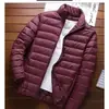 Jaqueta leve com enchimento de plumas para homens e mulheres, adequada para outono e inverno, com gola alta, à prova de vento e quente, design com zíper, estilo casual e sem capuz