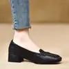 Sapatos Femininos de Salto Grosso Quadrados Estilo Retrô 2026 Outono Novo Couro Estilo Britânico Francês Versátil Solado Macio Mocassins