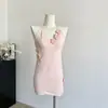 Camisola con Flores Tridimensionales Espalda Hermosa Cuello en V Halter para Mujer Ropa Exterior de Primavera y Verano Diseño Ajustado Sexy Sin Mangas