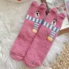 Meias Antiderramamento para Mulheres, Meias de Veludo Coral para Outono e Inverno, Meias Fofas de Ursinho Cartoon até a Panturrilha, Meias para Dormir, Meias Quentes, Meias para Casa