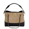 Bolsa Tote de Camurça de Alto Padrão em Cores Contrastantes para Mulheres, Estilo Quente Outono e Inverno 2025, Bolsa de Ombro com Corrente Matelassê Estilo Chanel para Mulheres
