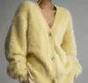 Cardigan Suéter de Tricô Imitação de Visão Europeu e Americano Cruzado Outono e Inverno Novo Estilo Casual Estilo Preguiçoso Solto Gola V Casaco Feminino