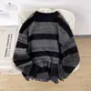 Suéter Delgado Gris de Ajuste Holgado con Cuello Redondo, Estilo Perezoso Casual de Otoño Ropa de Punto Rayada Adelgazante