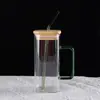 Vaso cuadrado de vidrio transparente de 400 ml con asa de vidrio de borosilicato asa de color vaso cuadrado para agua