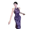 Comercio Exterior Ropa de Mujer 2025 Verano Nuevo Estilo Nuevo Estilo Chino Mejorado Vestido Cheongsam para Mujer con Terciopelo Floral Malla Elástica Cola de Pez