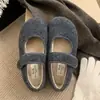 Zapatos estilo Mary Jane coreanos, forrados de felpa, con cierre de velcro para mujer, modernos, con suelas suaves, diseño de puntera poco profunda, zapatos de algodón, zapatos cálidos de invierno, adecuados para usar después del parto