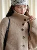Nuevo suéter de lana casual de cuello alto abotonado estilo japonés Loufu, abrigo cálido para mujer