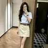 Conjunto completo de outfit Kochi de color claro para mujer, estilo coreano, muy de moda este año, hermoso conjunto de dos piezas de camisa y falda azules