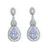 Pendientes Europeos y Americanos de Lujo Accesible con Gran Circonita en Forma de Gota Super Brillantes Exquisitos de Gama Alta Completamente Diamantados Pendientes Elegantes para Cena para Mujeres