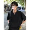Camiseta masculina de manga curta com gola V e rebite cleanfit verão estilo americano peso pesado ombro caído retalhos algodão Mamba street cool manga de cinco pontos