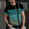 2026 Amazon Camiseta de Verano para Hombre Estilo Europeo y Americano Rayas Bloques de Color Cuello Redondo Versátil Contraste de Color Manga Corta En Stock