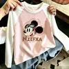 Camiseta infantil de manga comprida com estampa de desenho animado em algodão, gola redonda, estilo coreano, color-blocking, marca moderna, novo top versátil fofo para primavera/outono
