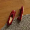 Zapatos Elegantes de Tacón Bajo Estilo Chanel Rojos para Mujer, Mocasines Mary Jane con Lazo, Zapatos Cómodos Vintage Que No Cansan los Pies, Adecuados para Combinar con Vestidos