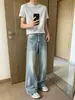Jeans de design retrô americano com orelhas de gato para homens, nova marca da moda 2026, corte slim, calças retas casuais soltas