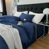 Sábana de cama de gasa de doble capa Clase A de una sola pieza, gorro de cama, funda de edredón de algodón puro 200x 230 individual y doble funda de edredón de color sólido