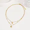 Collar Estilo Resort Costero de Acero Inoxidable con Perla de Imitación Estrella de Mar y Concha de Imitación, Joyería Única y de Nicho, Estilo Ins de Alta Gama para Mujeres