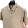 Camisa Polo de Manga Corta de Seda de Hielo Completamente Sin Costuras para Hombre de Alta Gama Lujo Ligero Casual de Negocios Camiseta de Color Sólido Jacquard a Cuadros