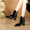 Botas Femininas Bico Fino Salto Médio Alto 2026 Outono e Inverno Nova Moda Zíper Lateral com Strass Botas Curtas Salto Grosso Versáteis Botas Martin