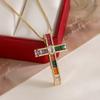 Aogu Venda Quente Transfronteiriça Moda Luxo Leve Cobre Banhado Ouro 18K Zircônia Cruz Pingente Colar Feminino Corrente de Clavícula Versátil
