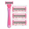 Envío Transfronterizo de Maquinilla de Afeitar Rosa de Seis Capas para Mujer, Afeitadora Especial para Partes Íntimas de Mujer, Portátil y Hoja Completamente Lavable