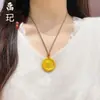 Collar Colgante Kirin Dorado Nuevo Estilo Chino y Dios Amarillo de la Riqueza con Patrón de Nube Grabado en Colgante Redondo, Alta Retención de Color, Regalo para Novia