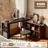 Escritorio Estilo Medieval para Uso Doméstico, Escritorio de Computadora Retro Semi-Cerrado, Tocador de Esquina para Habitación de Niñas, Mesa con Gabinete de Almacenamiento Integrado