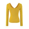 Camiseta de Manga Larga de Dos Vías Estilo Puro Deseo Chica Caliente Otoño Nuevo Versátil Ajustada Corta de Color Sólido Base para Mujer