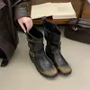 "Motociclista Femenina Retro" botas cortas de cuero desgastado con hebilla para motocicleta para mujer, otoño e invierno, suela gruesa, tacón grueso, botines de tobillo de moda estilo callejero