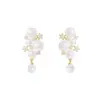 Pendientes Perla Nebulosa Brillante Aguja de Plata de Ley 925 Pendientes Elegantes de Alta Calidad Lujo Ligero Nicho Celebridad Pendientes de Verano