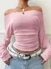 Procesamiento Personalizado Suministro Exclusivo Transfronterizo Top de Manga Larga Asimétrico de Hombro Descubierto Más Vendido en Amazon Camiseta Ajustada para Mujer