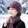 Chapéus de inverno para mulheres de meia-idade e idosas com veludo plus espessado, chapéu de lã quente para idosos, mãe, boné, chapéu de tricô de pele de coelho para senhoras idosas