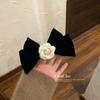 Pinza para el cabello de camelia de terciopelo vintage ~ Pinza superior negra Lazo Accesorios para el cabello Chanel Barroco Tocado