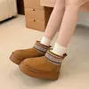 Botas de Nieve de Suela Gruesa para Mujer Tobillo Corto 2026 Nuevas Botas de Algodón Más Terciopelo Aumentan la Altura Estilo Étnico de Invierno Botas de Tobillo Corto Cálidas