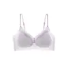 10A Ropa Interior Antibacteriana Sin Costuras para Mujer de Encaje Verano Delgada Transpirable Fresca Secado Rápido Pequeño Pecho Push-Up Sin Aros