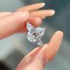 Anillo de moissanita de simulación con forma de pera de gota de agua para mujer, circonita en quilates, tres piedras, abierto, para boda, anillo de diamantes, venta al por mayor de fábrica