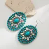He Ming Estilo Étnico Ocidental Transfronteiriço Ganchos de Orelha de Turquesa Brilhantes Criativos Retrô Diamante Incrustado Turquesa Oval Brincos Personalizados