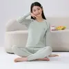 Conjunto de ropa interior térmica para mujer, forro polar suave, para niñas y estudiantes, top y pantalones de algodón afelpado, camiseta y calzones de algodón puro