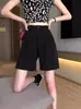 Traje Casual de Verano Nuevo Shorts para Mujer Combinación Versátil Cintura Alta Delgado Línea A Pierna Ancha Cuatro-cinco Recto Delgados Shorts