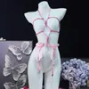 Conjunto de Roupa de Bondage Aberta no Gancho Rose Cloud Qqny Sexy, Não Precisa Tirar, Conjunto de Lingerie Sedutor Transparente