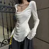 Camiseta Han Hao Tian WARDEN EDGE blanca de manga larga para mujer, top fino de ajuste ceñido de Lyocell y lana para principios de otoño