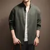 Camisa de alta gama para hombre con rayas texturizadas, estilo chino, cuello mao pequeño de pie, manga larga, nueva colección otoño 2026, holgada, casual