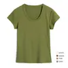 47% Modal Tencel Lenzing 47% Algodão Verde Broto de Pinheiro Gola U Macio Ombro Direito Ajustada Manga Curta Elástica Camiseta Verão