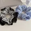 Scrunchie Patchwork de Cetim com Bolinhas Coreano para Mulheres, Borda Franzida Multicamadas, Elástico Grande Elegante para Rabo de Cavalo