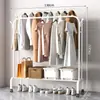 Perchero Simple Secador de Ropa de Doble Poste de Pie Móvil para Interiores Estante de Almacenamiento de Ropa para Dormitorio
