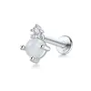 Brincos de Prata 925 com Opala, Brincos de Opala, Joia de Orelha Estilo Europeu e Americano com Base Rosqueada Interna para Piercing de Cartilagem da Orelha